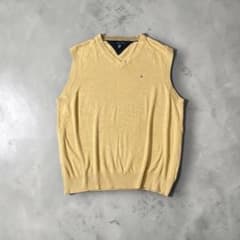 TOMMYHILFIGERコットンニットベストXLワンポイント綿100%ベージュのサムネイル