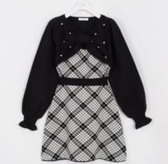 evelyn♡長袖チェックリボンニットOP♡BK - メルカリ