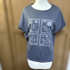 ボタニカル柄 刺繍 半袖カットソー グレーのサムネイル