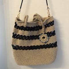 ハンドメイド かごバッグ ショルダー ベージュ ブラックのサムネイル
