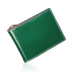 Money clip, genuine leather, slim, men's wallet, bi-fold, card holder, green.