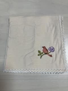 多織 ハンカチ 小鳥と薔薇 刺繍のサムネイル