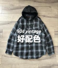 配色◎/フェード◎】90s vintage ネルシャツ パーカー 黒×青×白 - メルカリ