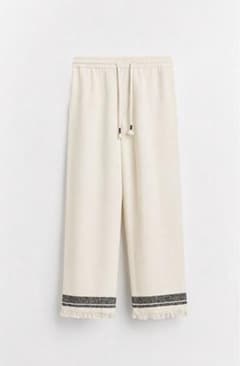 （パンツ、夏）イージーパンツ ワイドパンツ フリンジ裾のサムネイル