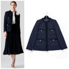 24年 ANAYI アナイ ミックスツイードロングノーカラー ジャケット 40