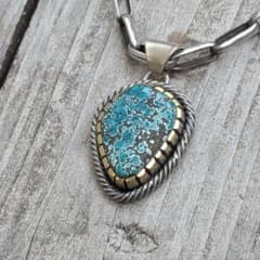 Handmade turquoise pendant, Indian jewelry style, entirely handmade.