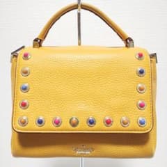 希少デザイン kate spade イエロー 黄ハンドバッグ スタッズ付き 