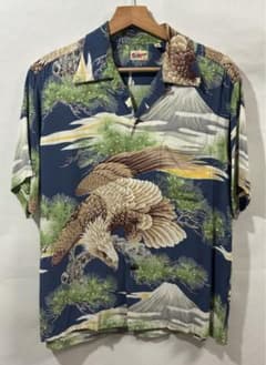 sun surf 半袖 アロハシャツ ネイビー M 松 鷹 鷲 ハワイアンシャツ