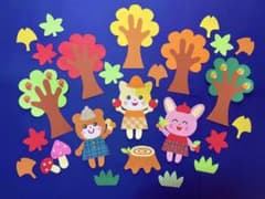 秋の壁面♡秋を楽しむ動物たち♡のサムネイル