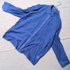 [Excellent Condition] la.f... Laef Sheer Linen-Style Long-Sleeve Shirt, Blue, Size 42 (Large)