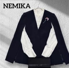 1度のみ着用　NEMIKA ノーカラージャケット ネイビー 1度のみ着用 NEMIKA ノーカラージャケット ネイビー - メルカリ