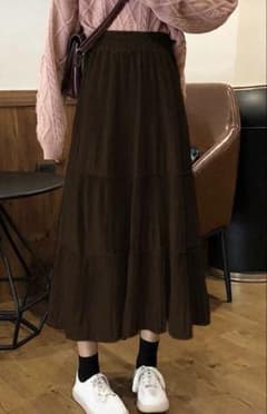 ブラウン プリーツ ロングスカート ティアードのサムネイル