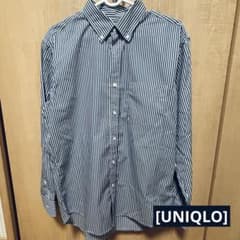 UNIQLO ストライプ ボタンダウンシャツ ネイビー Mのサムネイル