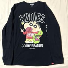 RUDIES 크레용 신짱 긴팔 컷소우 블랙 블랙 T XL