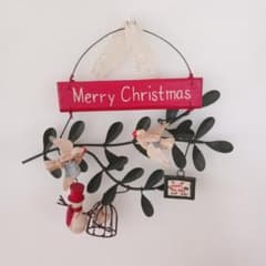 Merry Christmas 壁掛けリース 鳥 スノーマンのサムネイル