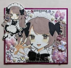 デコ 手描きイラスト オリジナル メイド 女の子 色紙　原画のサムネイル
