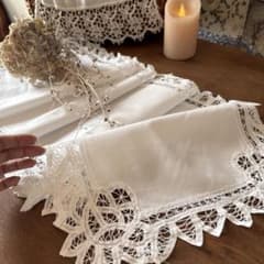 SALE❣️フランスアンティークஐ⋆*バテンレースのホワイトクロス
