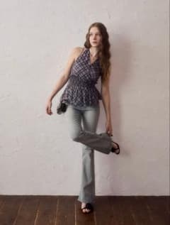 YILON Halter-neck check blouse / blackのサムネイル