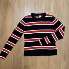 H&M DIVIDED ボーダー 長袖 ニット ブラック レッド　Mのサムネイル