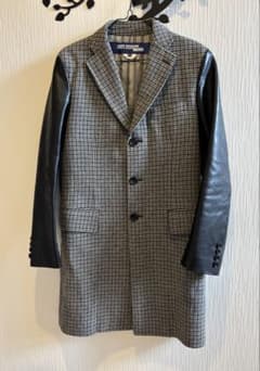 【美品】ジュンヤワタナベコムデギャルソンマン　袖レザー千鳥格子チェスターコート ジュンヤワタナベマン コムデギャルソン 袖レザー チェスターコート