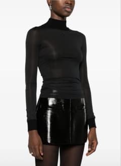 courreges クレージュブラック シースルー ハイネック トップス - メルカリ