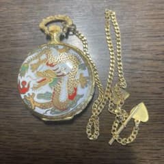 【稼働品】JINDING 金鼎 懐中時計 手巻き 17石 上海 七宝焼風 龍