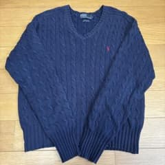 【良品】ポロバイラルフローレン ケーブルニット Vネック ポニー刺繍 コットンのサムネイル