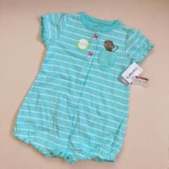 おーちゃん様専用／ロンパース ミントグリーン さる モンキー ボーダーのサムネイル