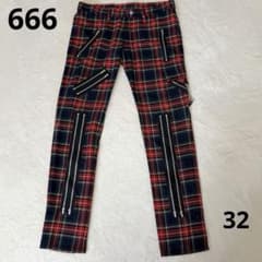 美品✨666 ボンテージパンツ タータンチェック ジップ パンク 日本製 