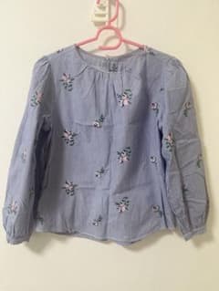 GU ストライプ柄 花柄刺繍 長袖 ブラウス Sのサムネイル
