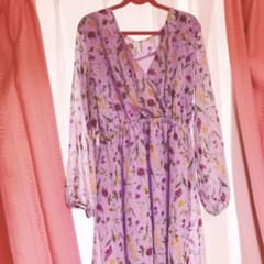 花柄カシュクールワンピース イッツデモ ロングワンピース パープル 花柄のサムネイル