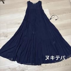 美品】ヌキテパ コットンボイル ティアードワンピース ネイビー 