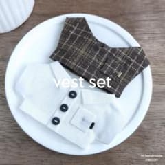(299) [vest set] ダークブラウンチェック & ホワイトトップスのサムネイル