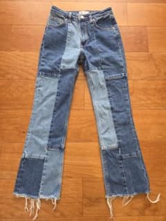 ZARA パッチワーク フレア デニムパンツ EUR32 XS 切りっぱなしのサムネイル