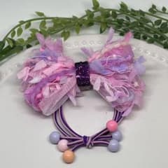引き揃え糸のカラフル華やかヘアゴム【ピンク×パープル001】のサムネイル