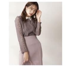 PROPORTION BODYレース ブラウス 長袖 衿付きブラウン Mのサムネイル