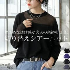 antiqua 切り替えシアーニット 長袖 ブラックのサムネイル