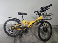 HUMMER キッズ自転車 イエロー 前カゴ付き 22インチ HUMMER キッズバイク イエロー22インチ - メルカリ