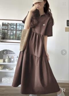 胸刺繍サッカーハーフZIPワンピース（ロング） ブラウン 即購入可のサムネイル