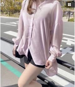 【GRL】ストライプ柄 バックドロスト リボンシャツオーバーサイズ ピンク