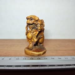 時代提物 木彫根付 大振 【立獅子】高さ約6.5cm 重さ約24g◇縁起物◇聖 