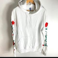 E377 H&M エイチアンドエム　パーカー　白　バラ　薔薇　Lのサムネイル
