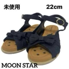 【未使用】ムーンスター　22cm アンクルストラップ　黒リボンサンダル