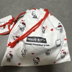 ハローキティ 巾着袋 ホワイト レッドのサムネイル