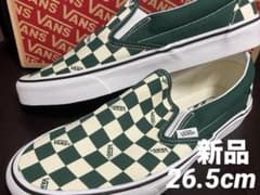 VANS バンズ スリッポン チェッカー 新品 スニーカー 緑 アイコン26.5 
