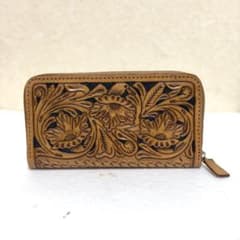 職人魂】肉厚 カービング長財布 ラウンドファスナー 飴色エイジング