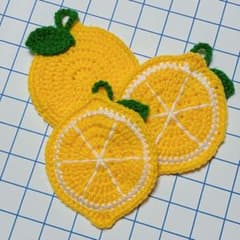 レモンのアクリルたわし 3枚セット 厚手 ハンドメイド エコたわし パターン②のサムネイル