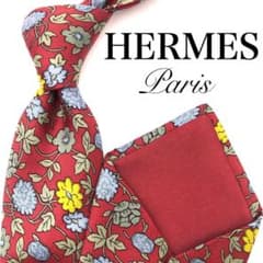 極美品】HERMES エルメス ネクタイ 花柄 レッド イエロー 高級感 総柄