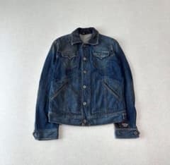 diesel leather collar denim jacket Y2K