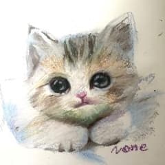 一点物】原画 猫の絵 子猫 クレヨン 手描き 一点物 絵画 インテリア